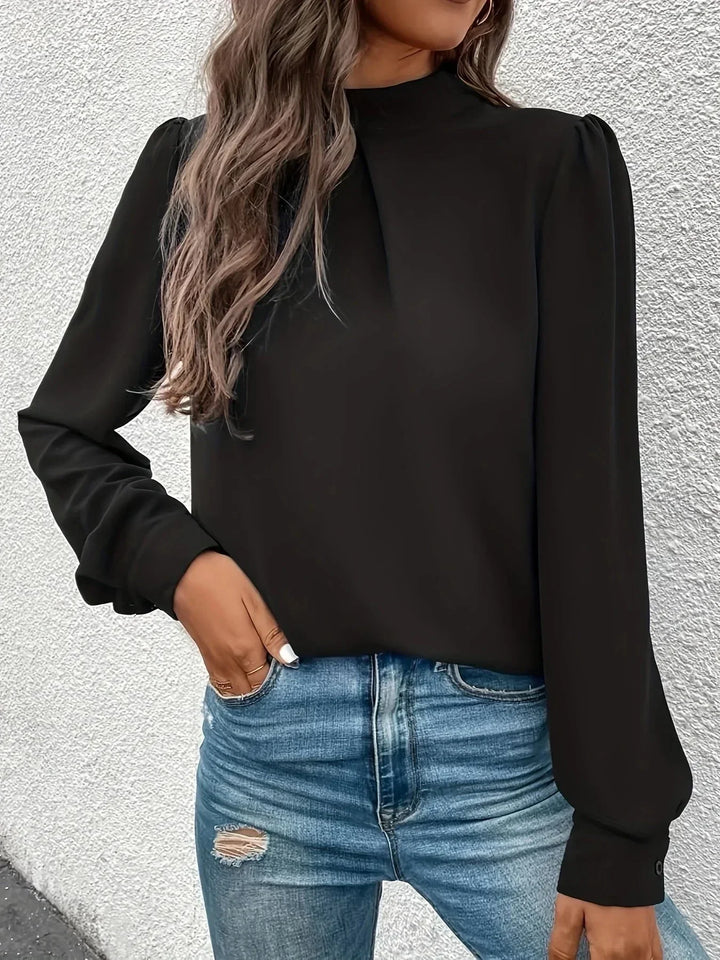Top a maniche lunghe nero per donna, stile elegante