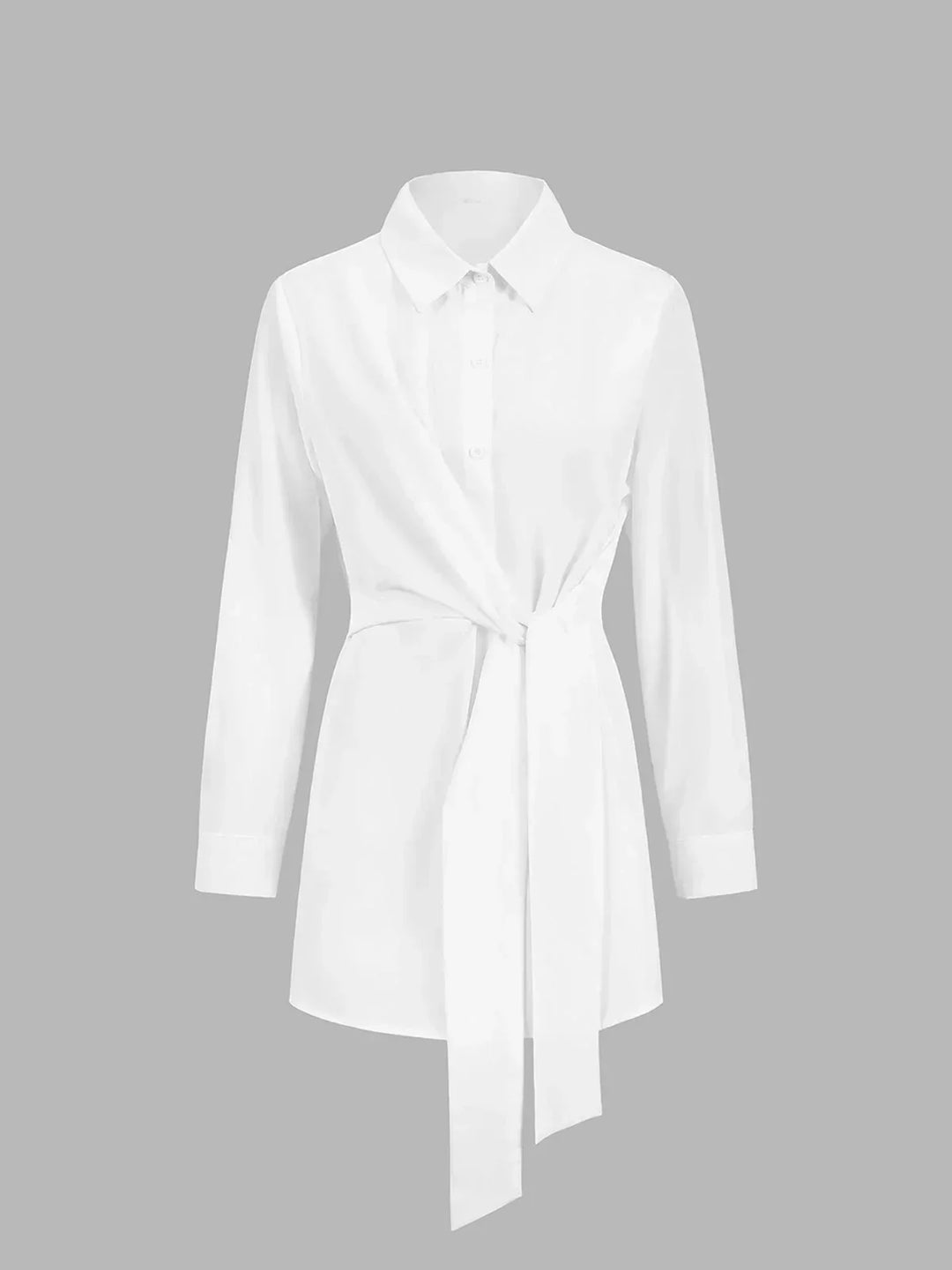 Camicia donna oversize con cintura annodata davanti Manica lunga