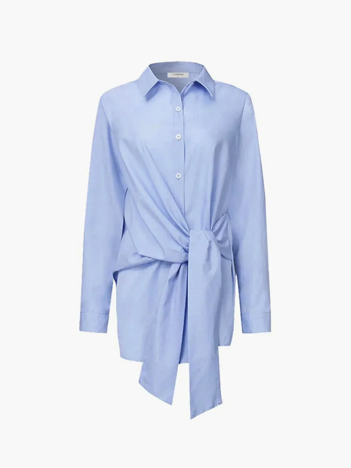 Camicia donna oversize con cintura annodata davanti Manica lunga