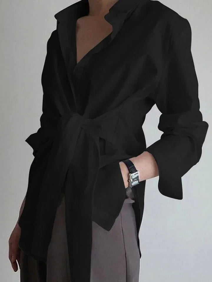 Camicia donna oversize con cintura annodata davanti Manica lunga