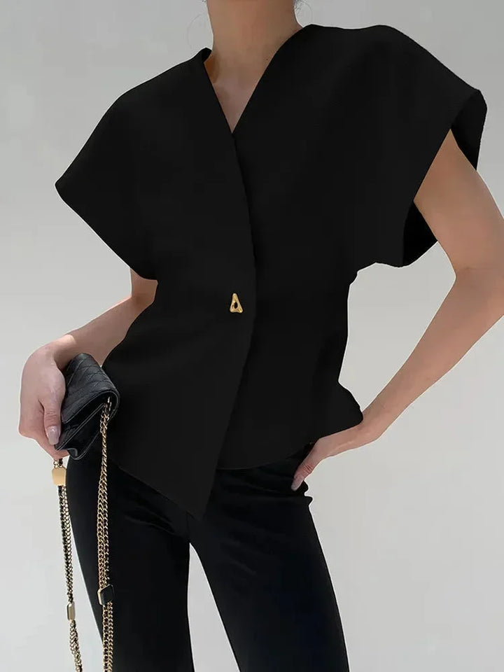 Blusa donna stile incrociato con maniche scolpite