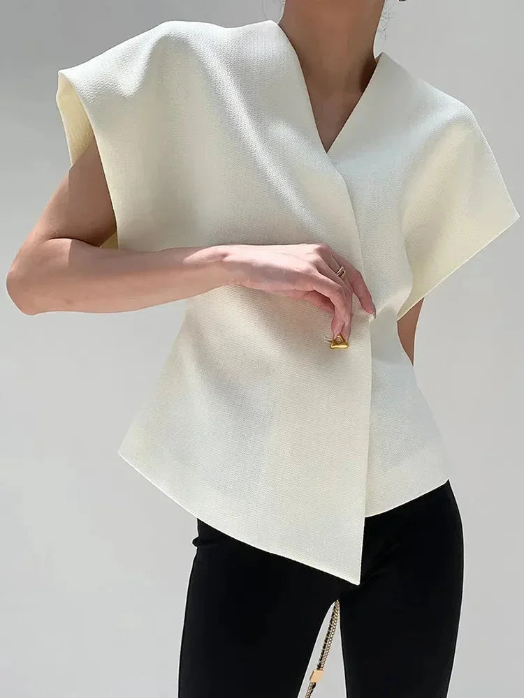 Blusa donna stile incrociato con maniche scolpite