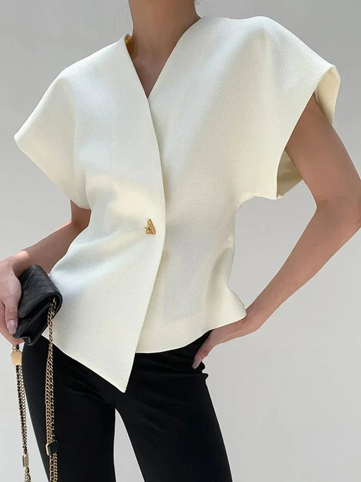 Blusa donna stile incrociato con maniche scolpite