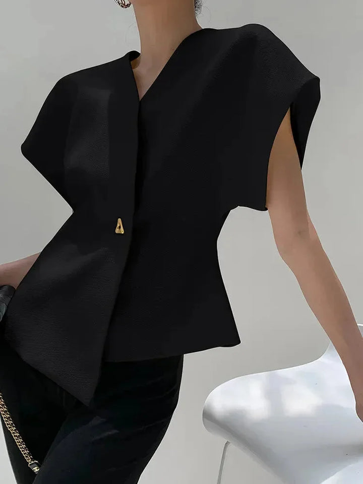 Blusa donna stile incrociato con maniche scolpite