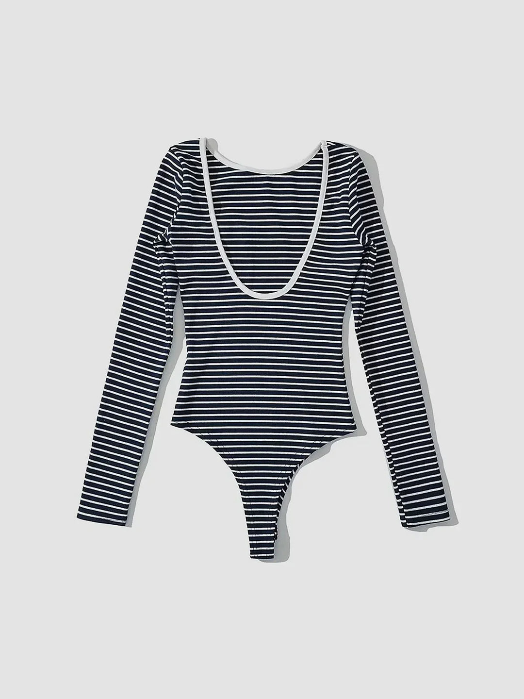 Body a righe con schiena scoperta e maniche lunghe da donna