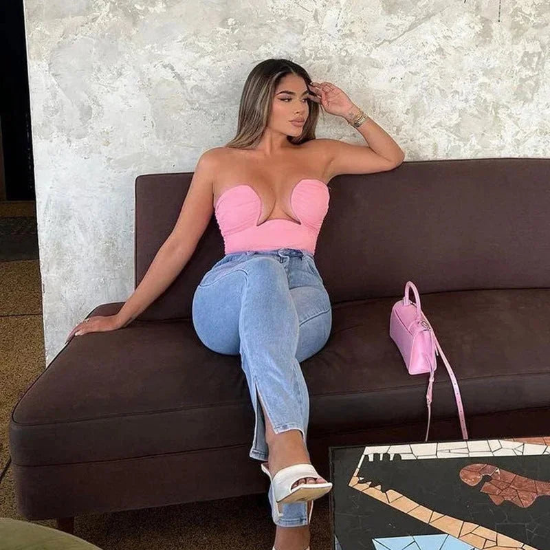 Bustier donna senza spalline con cut-out ondulato