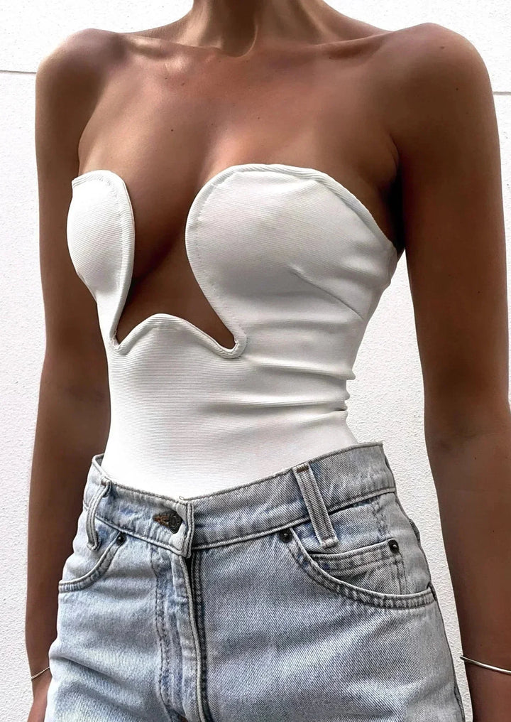 Bustier donna senza spalline con cut-out ondulato
