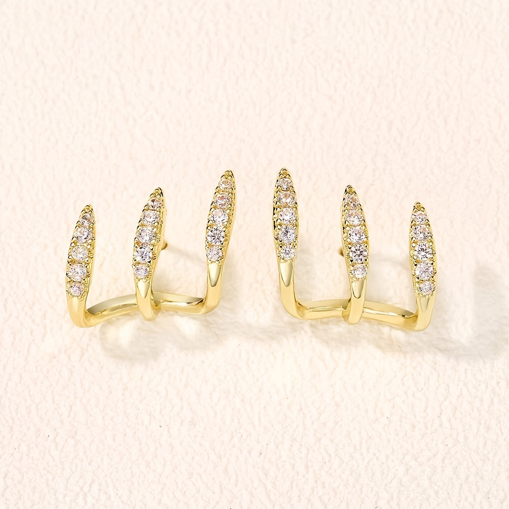 Orecchini Eleganti con Strass a Tre Griffe