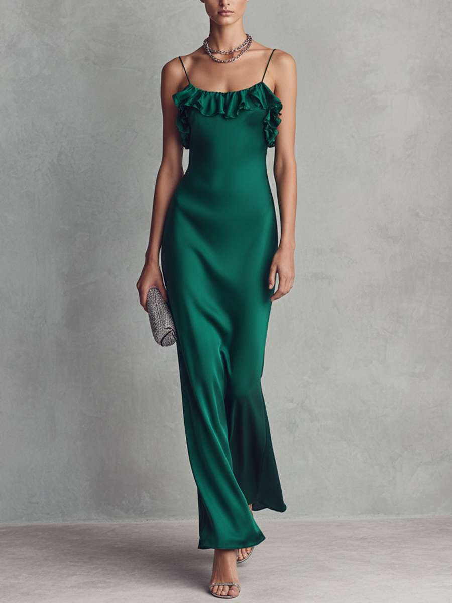 Wilma | Vestito Lungo Donna in Raso con Balze