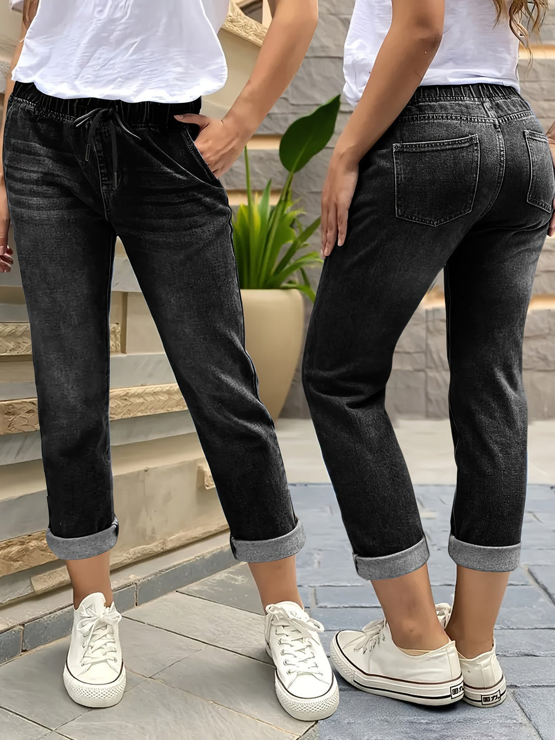 Samantha | Pantaloni Donna in Denim Scuro a Vita Alta e Gamba Affusolata