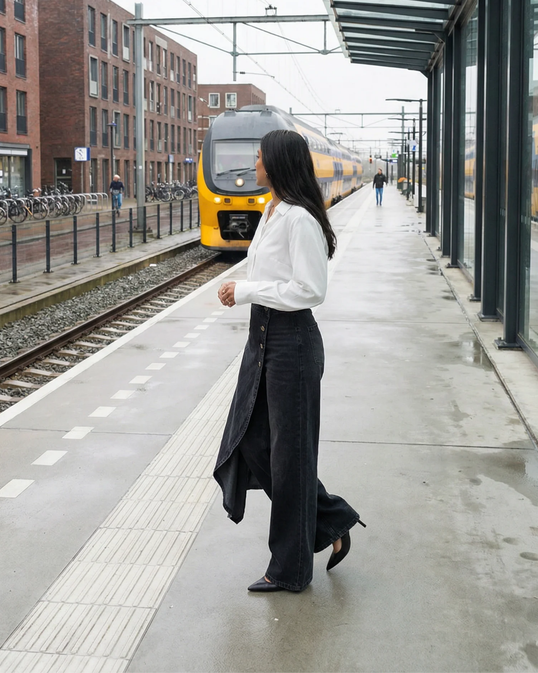 Adelaide | Pantaloni Donna in Denim Scuro a Vita Alta e Gamba Larga