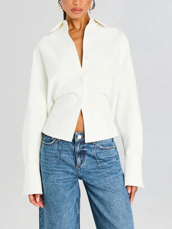 Camicia fluida abbottonata da donna in bianco sporco