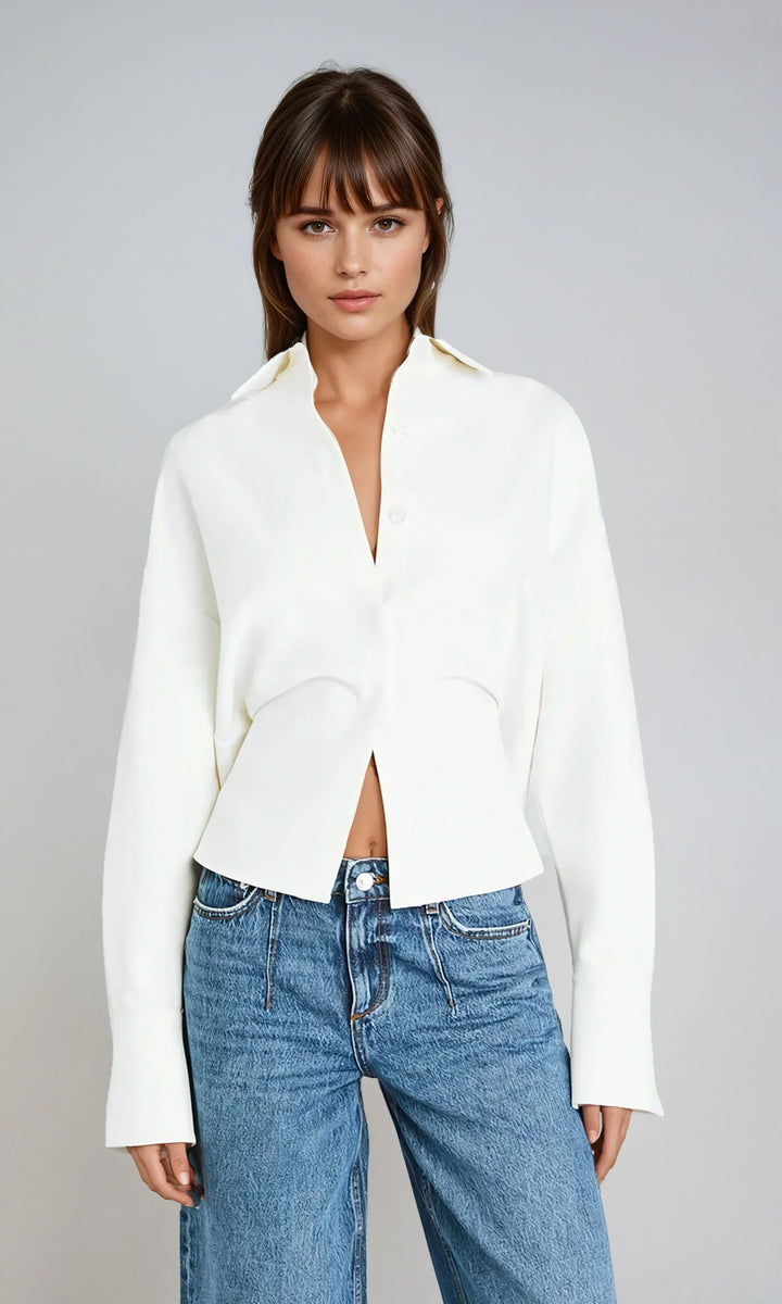 Camicia fluida abbottonata da donna in bianco sporco