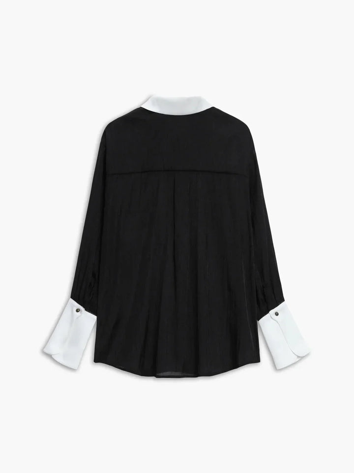 Camicia donna trasparente Manica lunga collo e polsini a contrasto