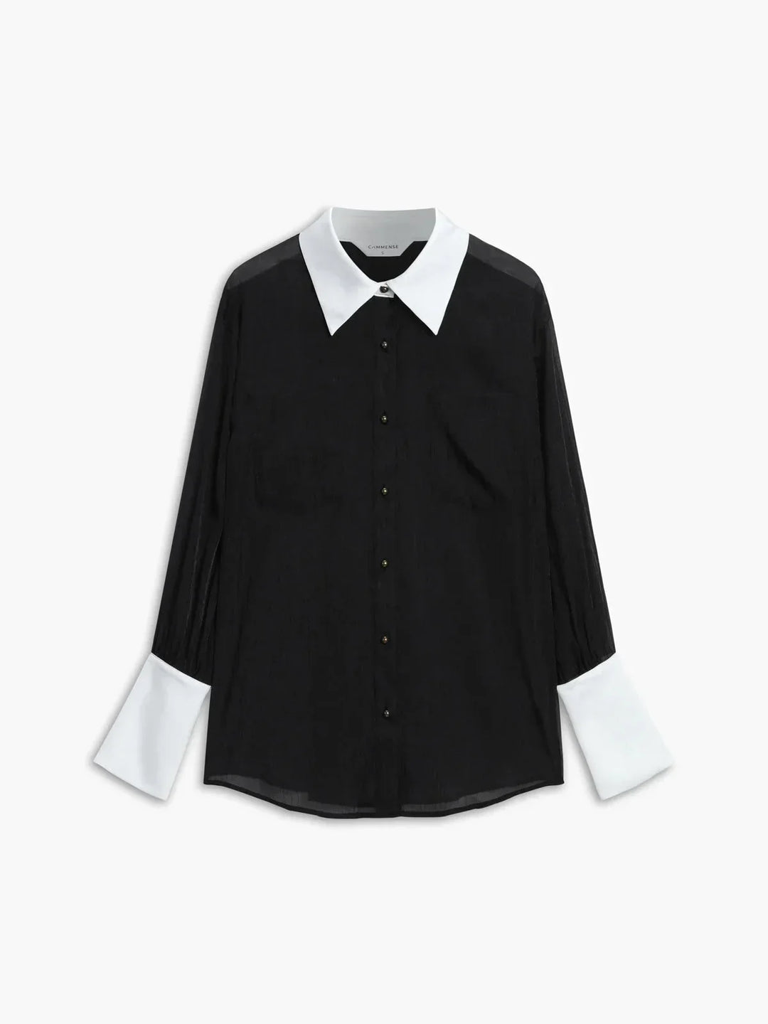 Camicia donna trasparente Manica lunga collo e polsini a contrasto