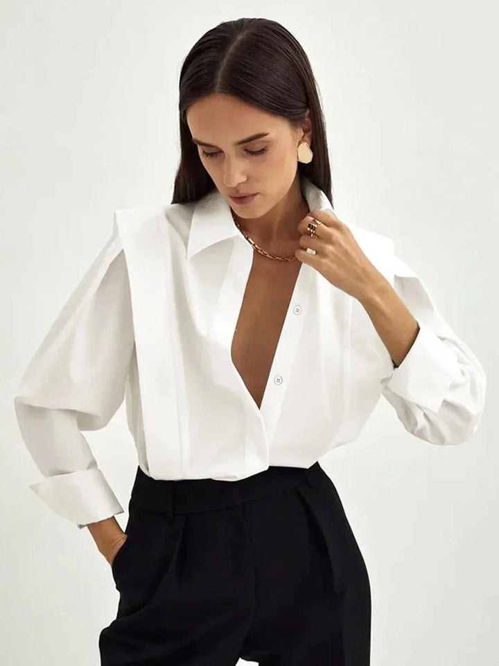 Camicia donna bianca oversize con Spalle strutturate scollo a V