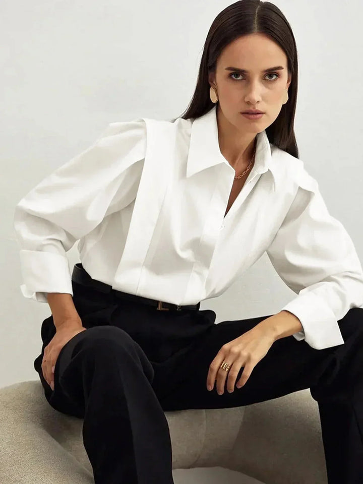 Camicia donna bianca oversize con Spalle strutturate scollo a V