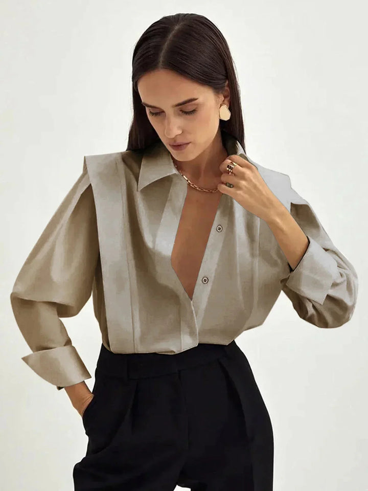 Camicia donna bianca oversize con Spalle strutturate scollo a V