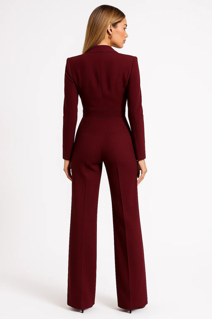 Tuta da donna con scollo a V e gambe larghe elegante