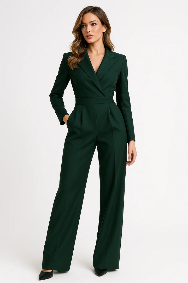Tuta da donna con scollo a V e gambe larghe elegante