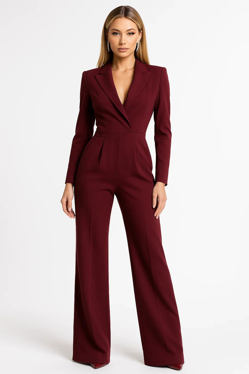 Tuta da donna con scollo a V e gambe larghe elegante