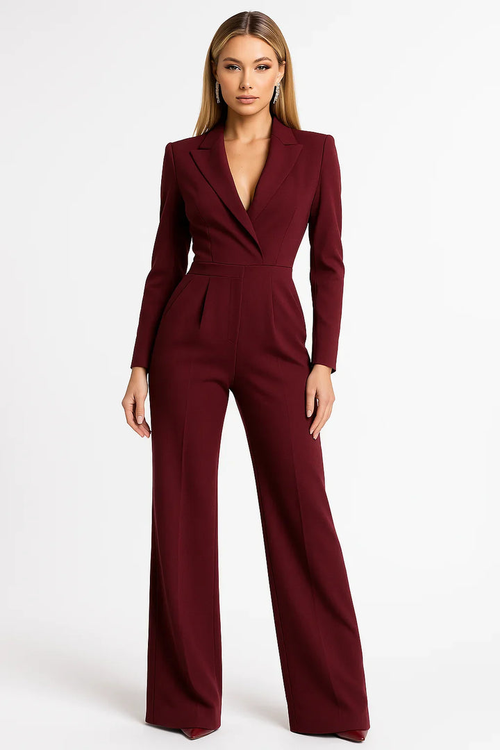 Tuta da donna con scollo a V e gambe larghe elegante