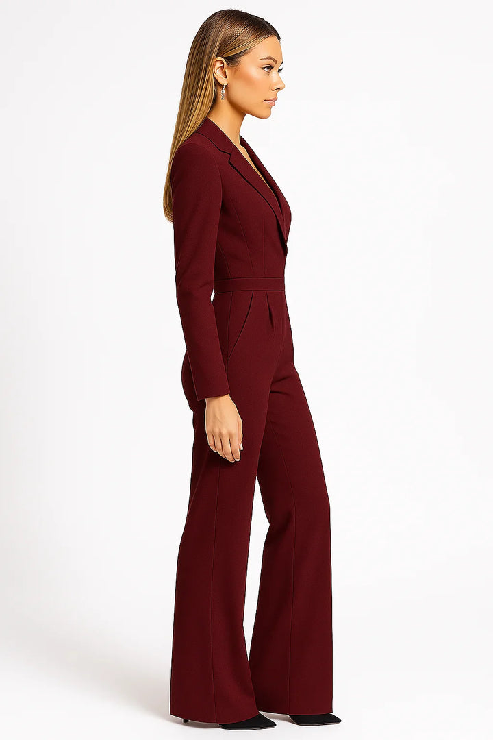 Tuta da donna con scollo a V e gambe larghe elegante