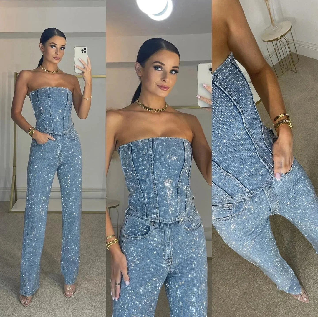 Tuta da sera da donna con bustier e gambe larghe