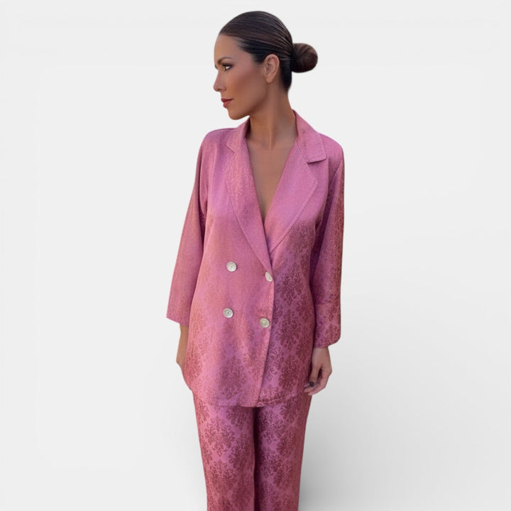 Set fluido da donna a vita alta gamba larga motivo jacquard