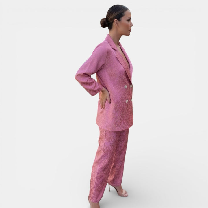 Set fluido da donna a vita alta gamba larga motivo jacquard