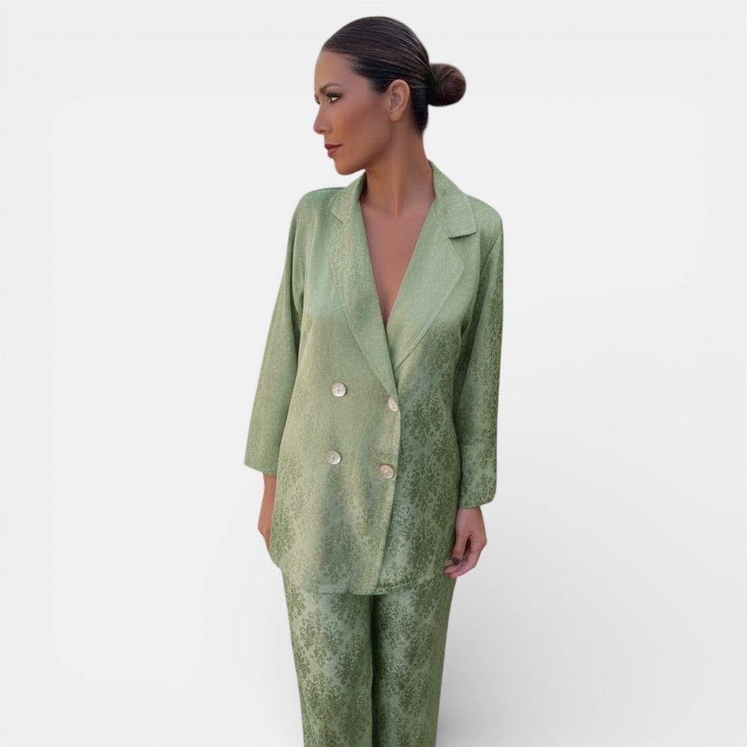 Set fluido da donna a vita alta gamba larga motivo jacquard