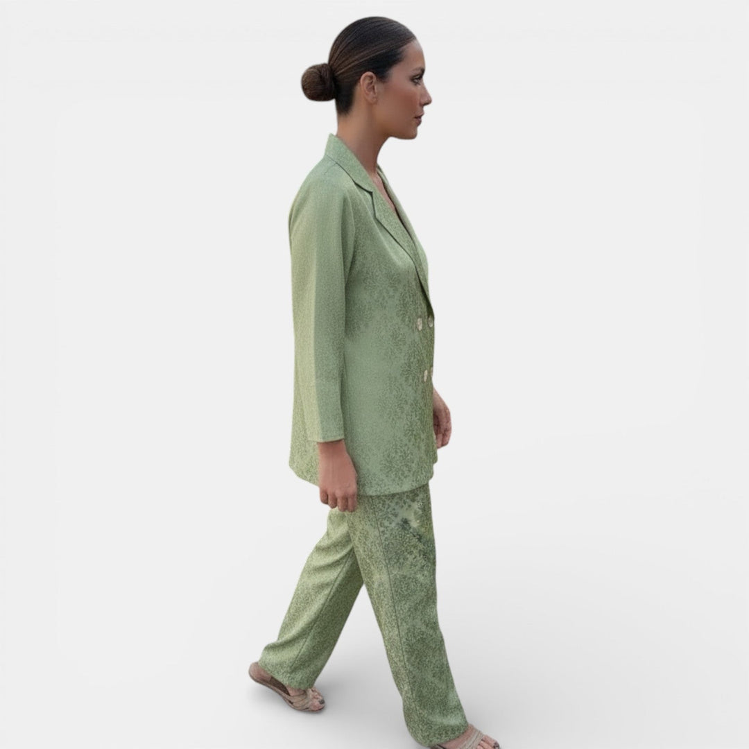 Set fluido da donna a vita alta gamba larga motivo jacquard