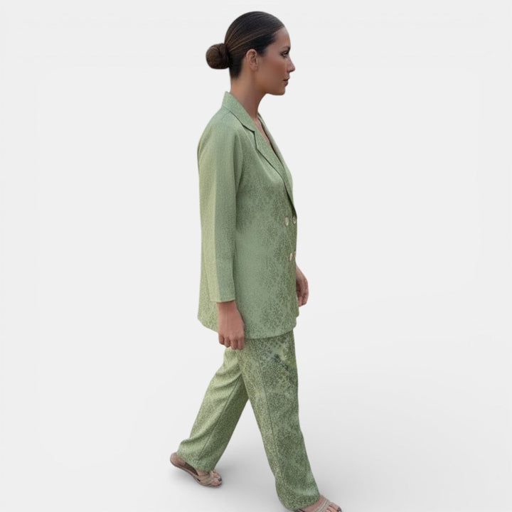 Set fluido da donna a vita alta gamba larga motivo jacquard