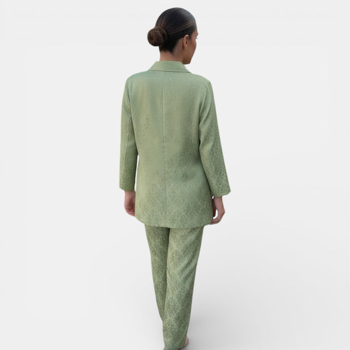 Set fluido da donna a vita alta gamba larga motivo jacquard