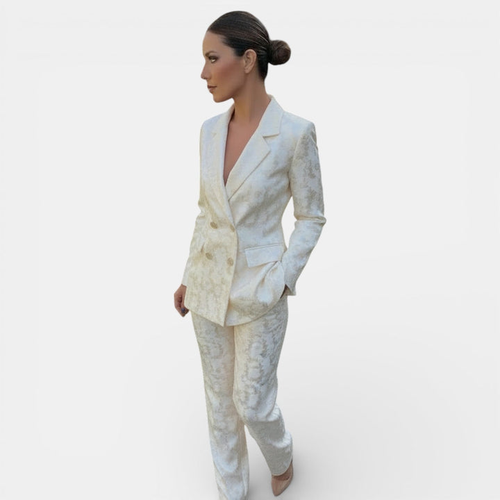 Set fluido da donna a vita alta gamba larga motivo jacquard
