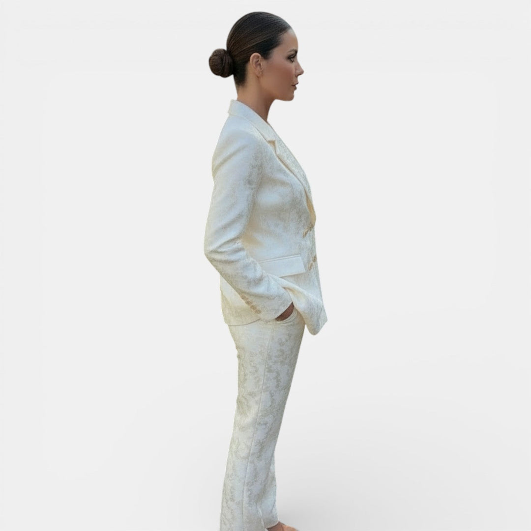 Set fluido da donna a vita alta gamba larga motivo jacquard
