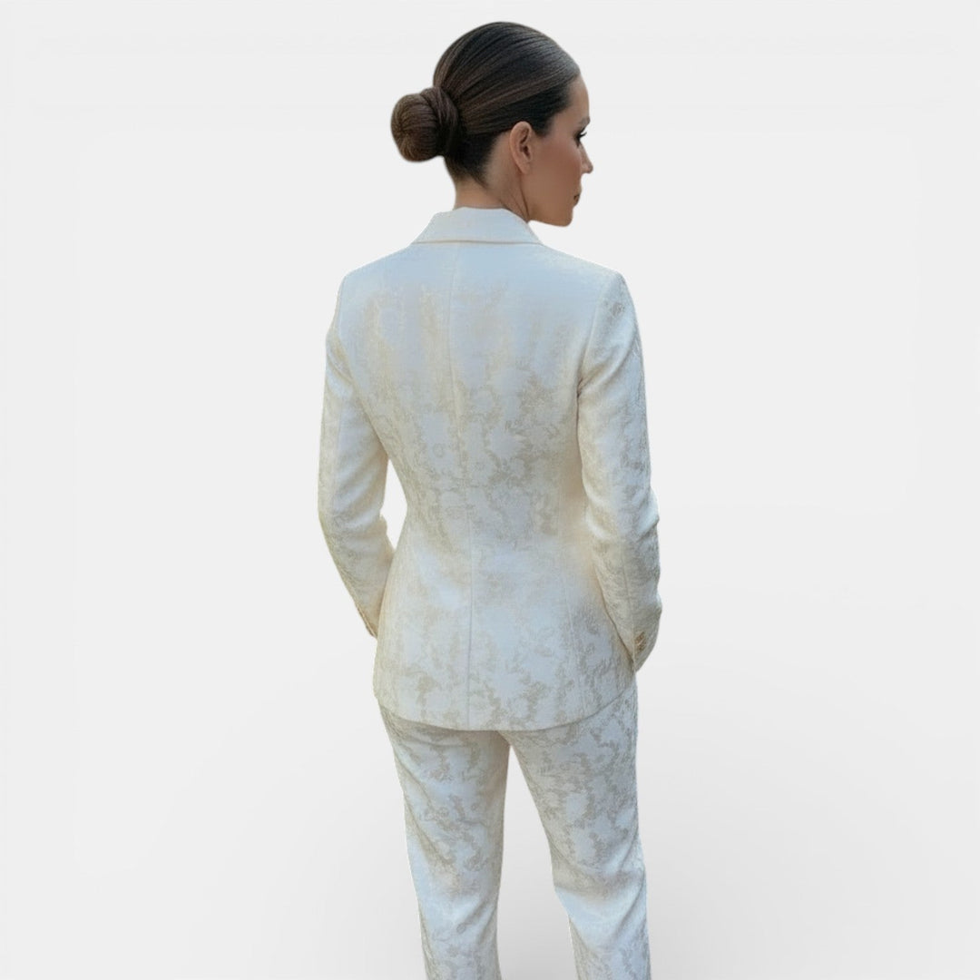 Set fluido da donna a vita alta gamba larga motivo jacquard