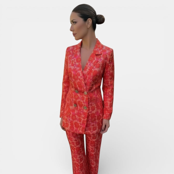 Set fluido da donna a vita alta gamba larga motivo jacquard