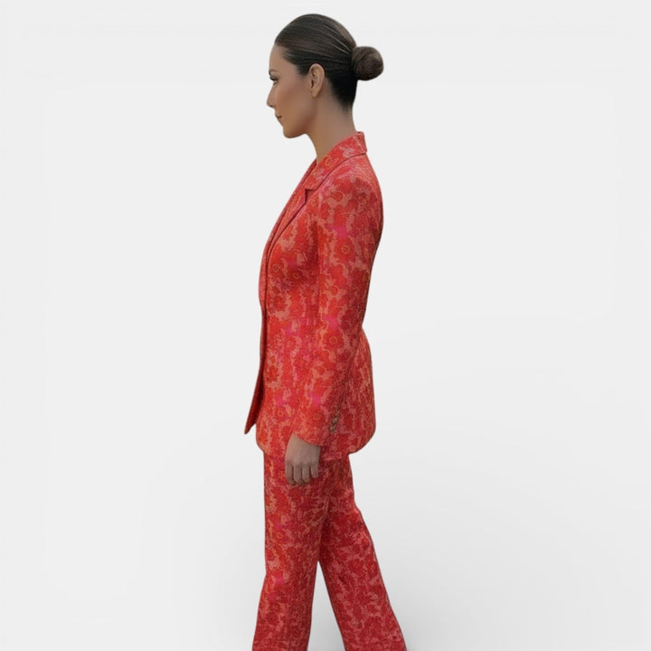 Set fluido da donna a vita alta gamba larga motivo jacquard