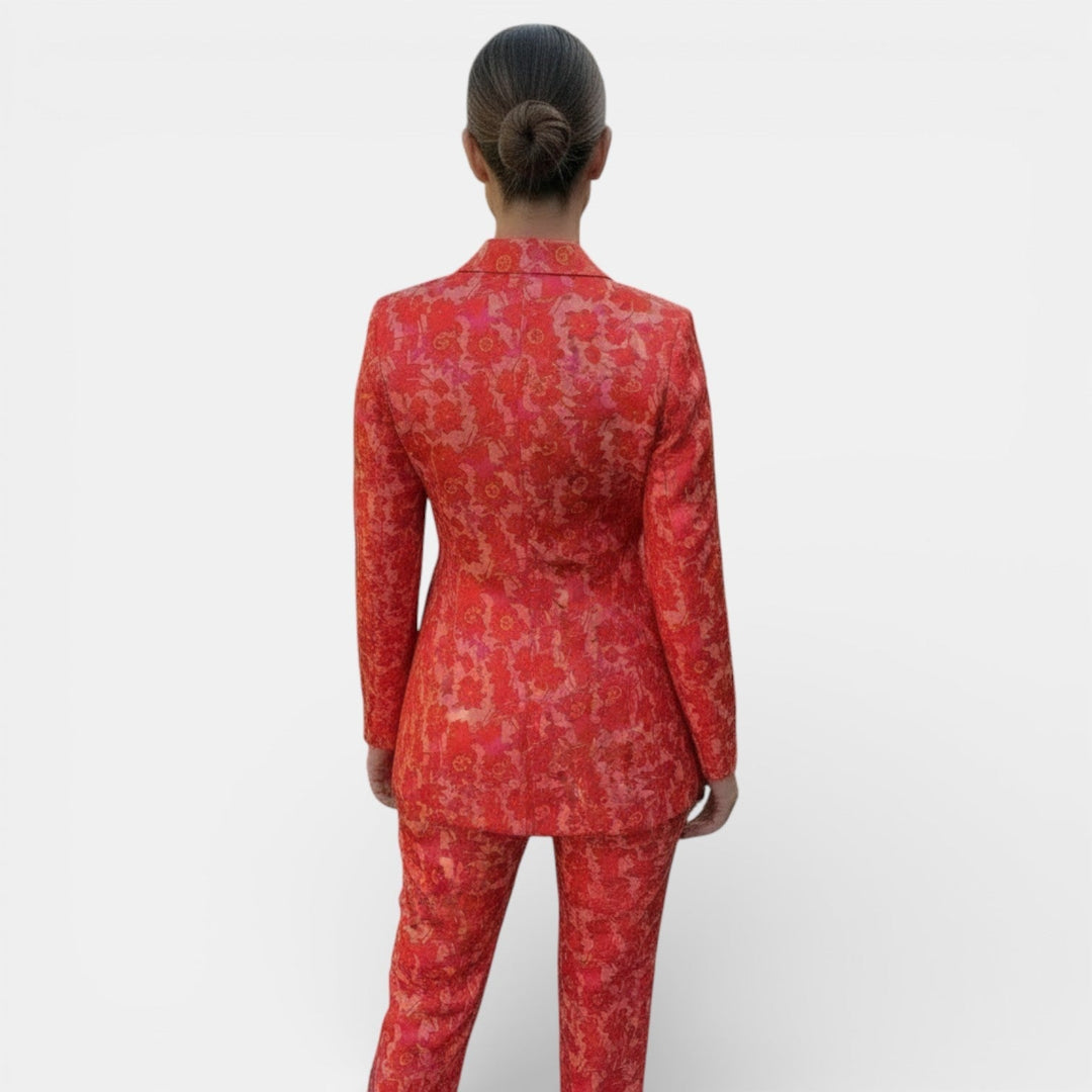 Set fluido da donna a vita alta gamba larga motivo jacquard