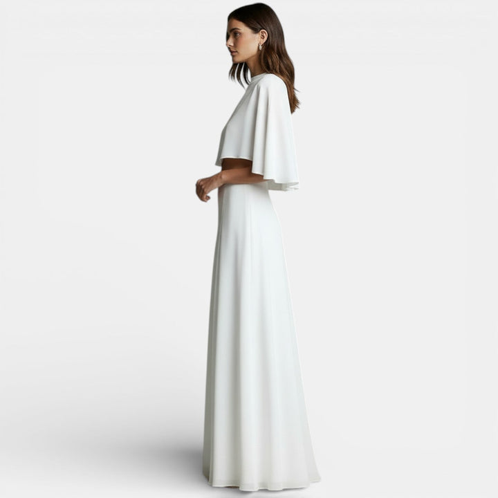 Completo donna con top corto a maniche a mantella, scollo rotondo, pantaloni ampi e fluidi