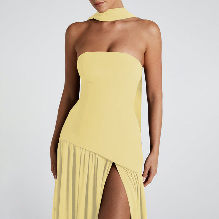 Vestito lungo donna bustier spacco alto vita asimmetrica