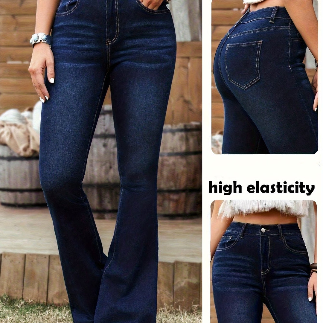 Katia | Pantaloni Donna in Denim Scuro a Vita Alta e Gamba Svasata
