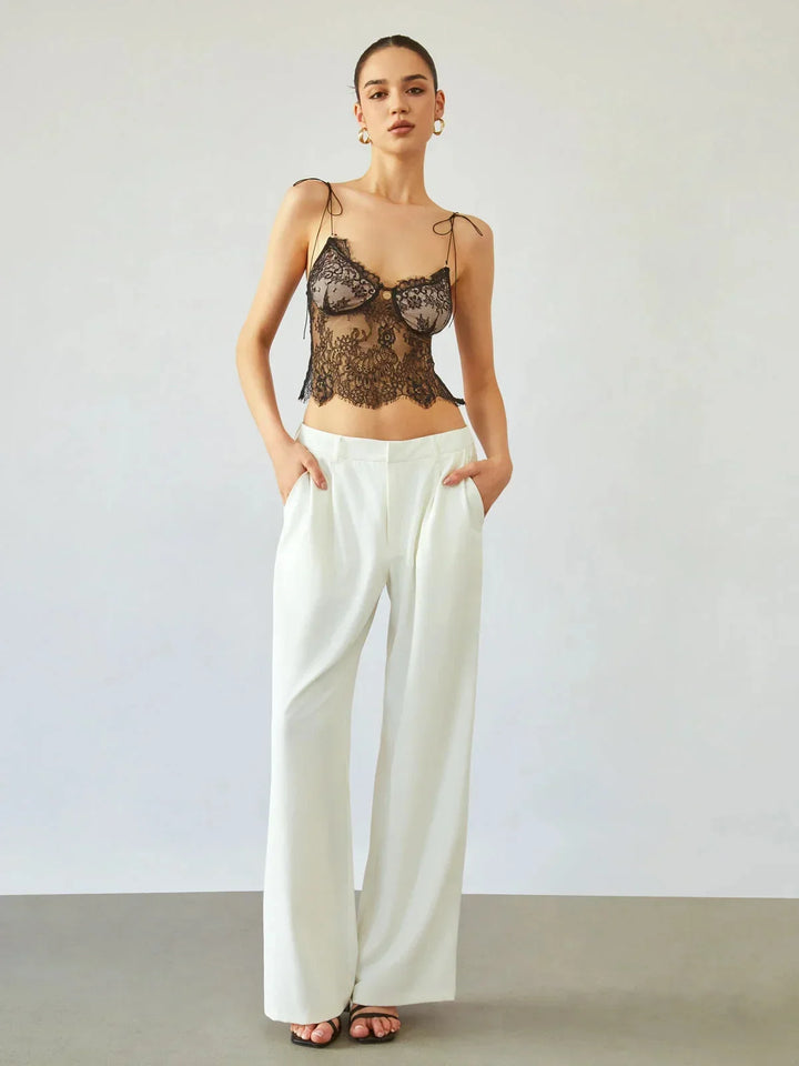 Top bustier donna in pizzo con spalline annodate stile corsetto