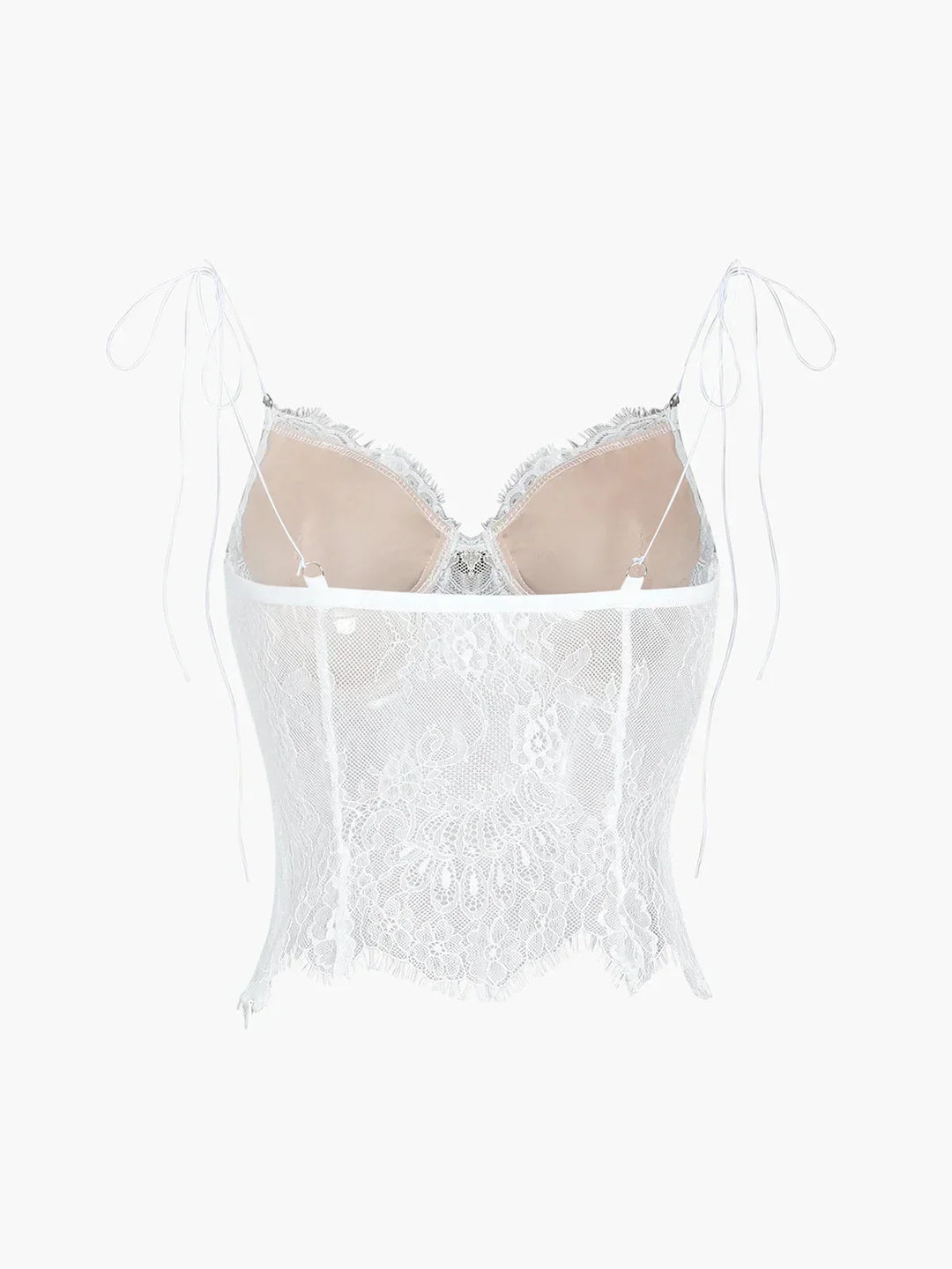Top bustier donna in pizzo con spalline annodate stile corsetto