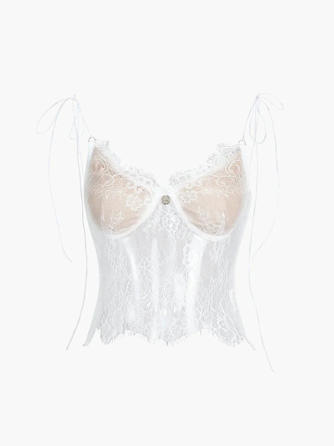 Top bustier donna in pizzo con spalline annodate stile corsetto