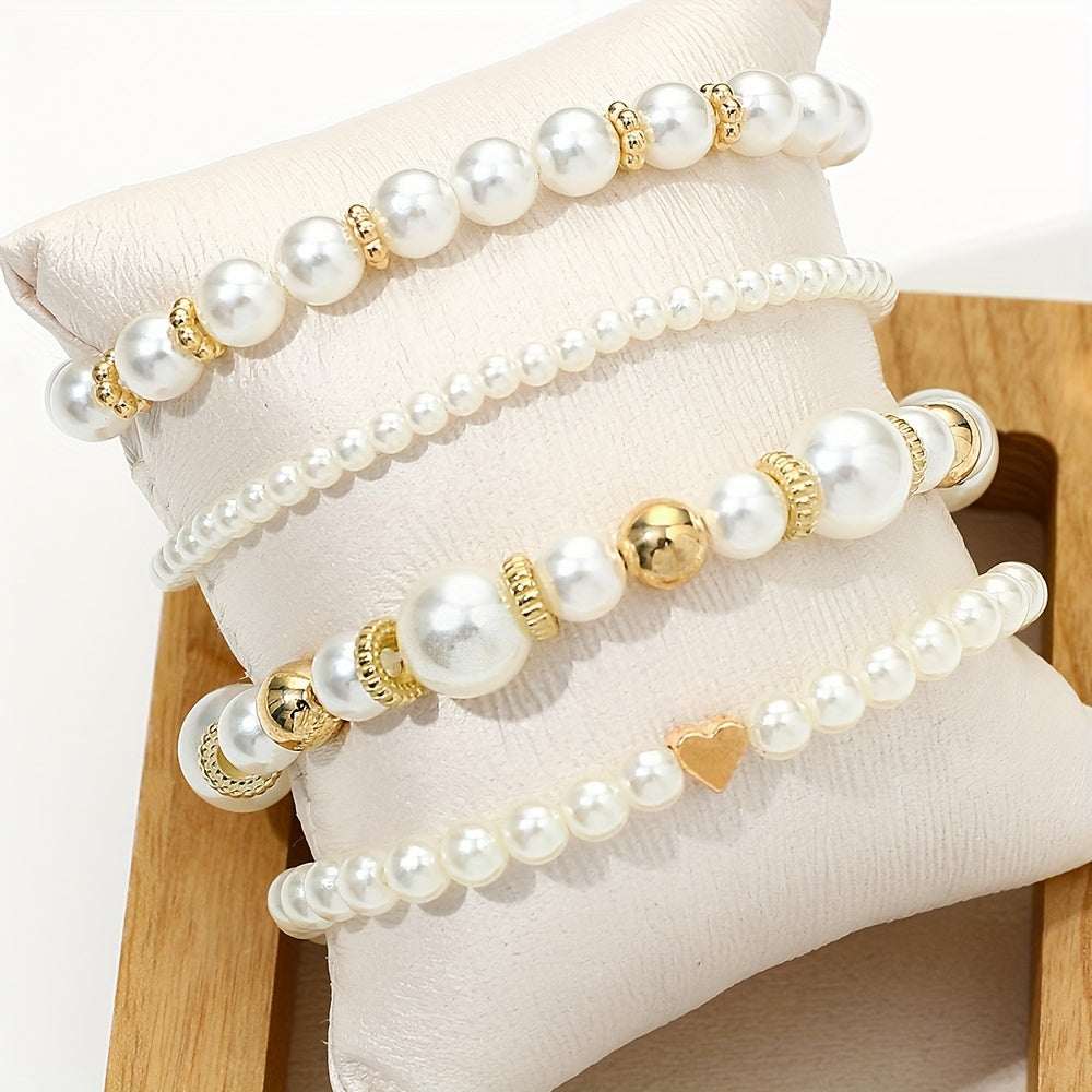 Set di bracciali eleganti a cuore con perle