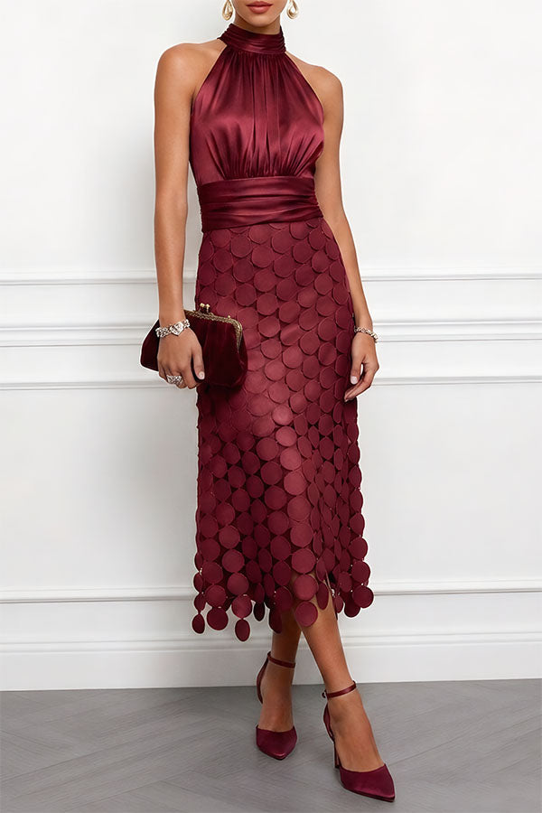 Sara Maria | Vestito Midi Donna in Raso con Collo Alto Aderente