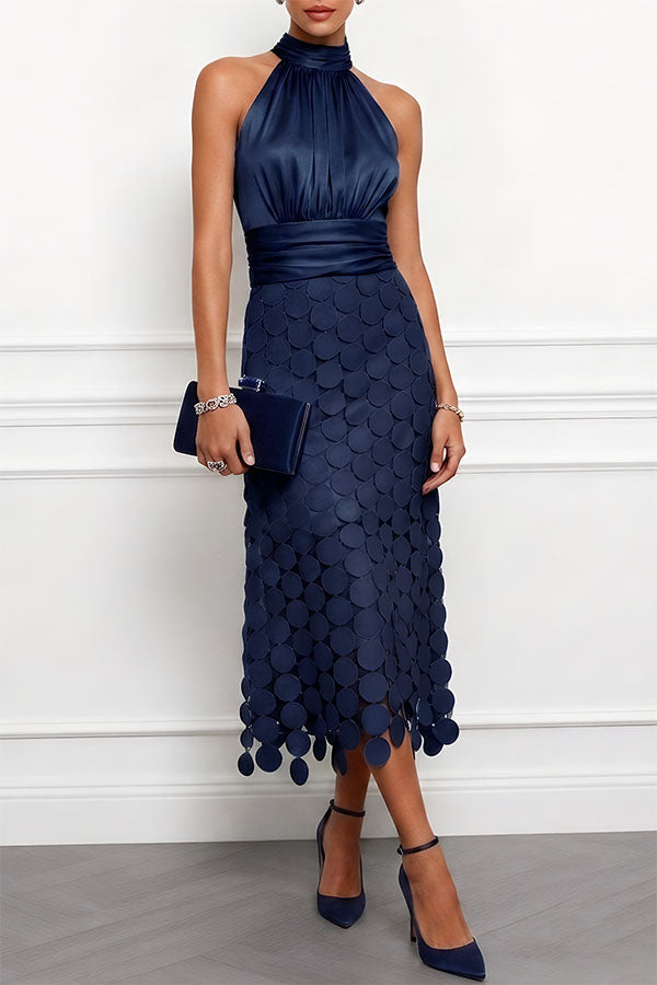 Sara Maria | Vestito Midi Donna in Raso con Collo Alto Aderente
