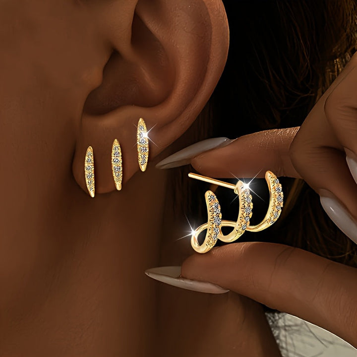 Orecchini Eleganti con Strass a Tre Griffe